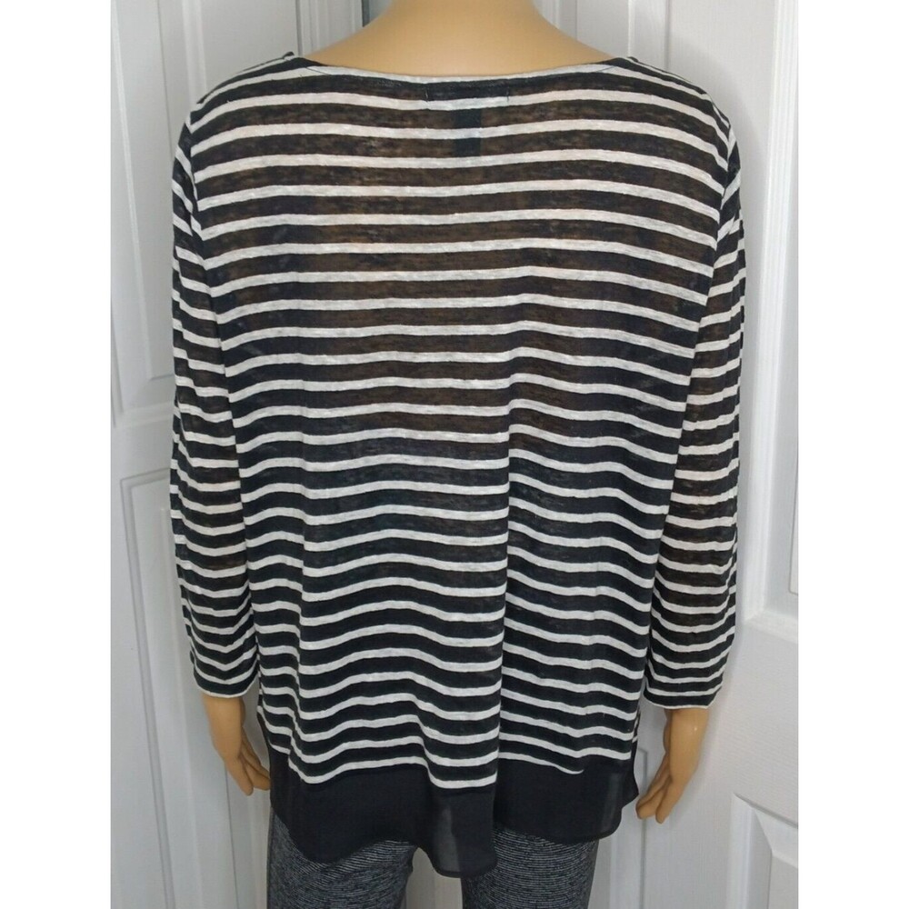 Lauren Ralph Lauren 100% Linen Lightweight Black Striped Long Sleeve Top P/L - Picture 4 of 6